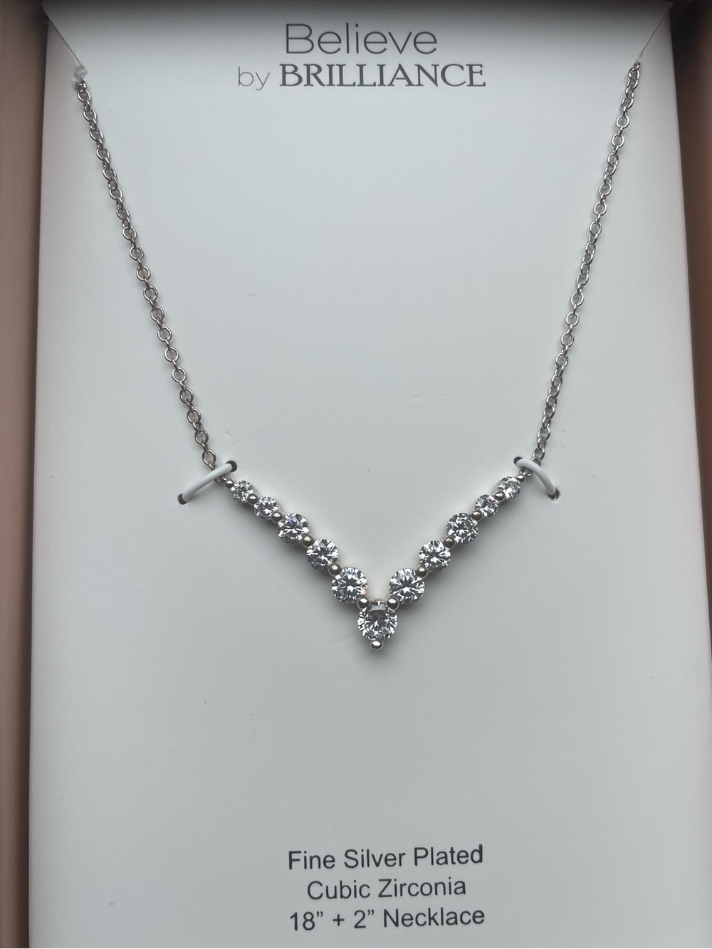 Believe by Brilliance Silver V-Shape Cubic Zirconia Necklace - White/Silver